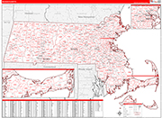 Massachusetts  Map Red Line Style