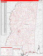 Mississippi  Map Red Line Style