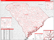 South Carolina  Map Red Line Style