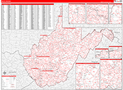 West Virginia  Map Red Line Style