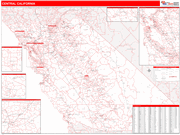 California Central  State Sectional Wall Map Red Line Style