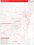 Maryland Central  State Sectional Map Red Line Style