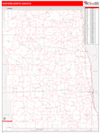 North Dakota Eastern State Sectional Wall Map Red Line Style