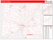 Alabama Northern State Sectional Wall Map Red Line Style