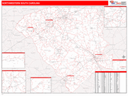 South Carolina North Western State Sectional Map Red Line Style