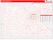 Minnesota Southern State Sectional Wall Map Red Line Style