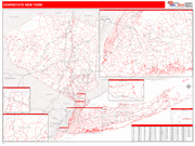 New York Southern State Sectional Wall Map Red Line Style