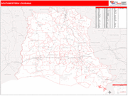 Louisiana South Western State Sectional Wall Map Red Line Style