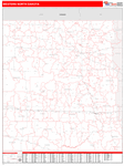 North Dakota Western State Sectional Wall Map Red Line Style