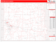 South Dakota Western State Sectional Wall Map Red Line Style
