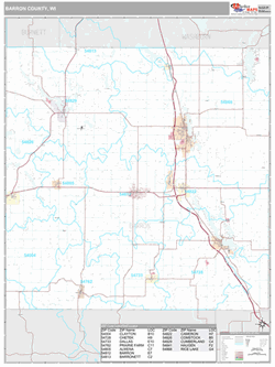 Barron County, WI Zip Code Map (Premium Style)