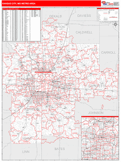 Kansas City Metro Area Wall Map (Red Line Style)