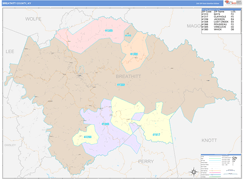 Breathitt County, KY Digital Map Color Cast Style