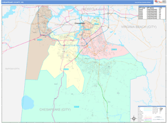 Chesapeake County, VA Digital Map Color Cast Style