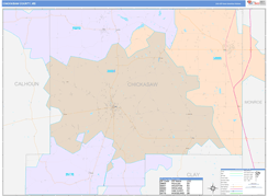 Chickasaw County, MS Digital Map Color Cast Style