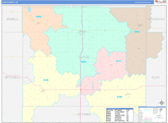 Cloud County, KS Digital Map Color Cast Style
