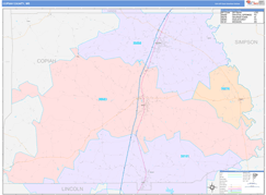 Copiah County, MS Digital Map Color Cast Style