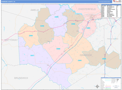 Dinwiddie County, VA Digital Map Color Cast Style