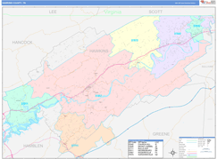 Hawkins County, TN Digital Map Color Cast Style