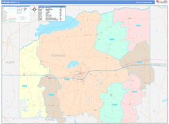 Hopkins County, TX Digital Map Color Cast Style