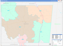 Kemper County, MS Digital Map Color Cast Style