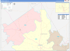 Lampasas County, TX Digital Map Color Cast Style