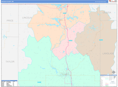 Lincoln County, WI Digital Map Color Cast Style