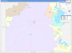 Llano County, TX Digital Map Color Cast Style
