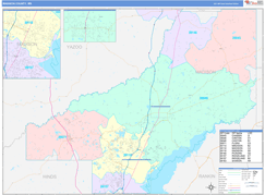 Madison County, MS Digital Map Color Cast Style