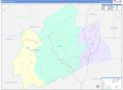 Madison County, NC Digital Map Color Cast Style