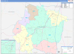 Maury County, TN Digital Map Color Cast Style