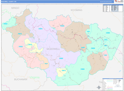 McDowell County, WV Digital Map Color Cast Style