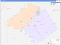 Mills County, TX Digital Map Color Cast Style