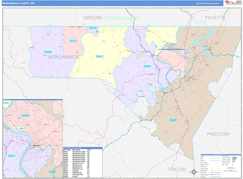 Monongalia County, WV Digital Map Color Cast Style