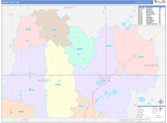 Nobles County, MN Digital Map Color Cast Style