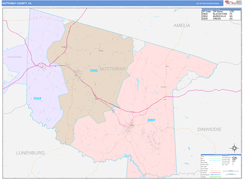 Nottoway County, VA Digital Map Color Cast Style
