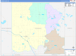 Ogemaw County, MI Digital Map Color Cast Style