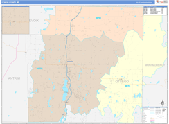 Otsego County, MI Digital Map Color Cast Style