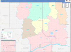 Platte County, NE Digital Map Color Cast Style