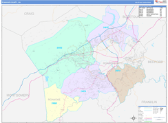 Roanoke County, VA Digital Map Color Cast Style