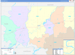 Rusk County, WI Digital Map Color Cast Style