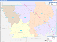 Simpson County, MS Digital Map Color Cast Style