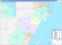 Worcester County, MD Digital Map Color Cast Style