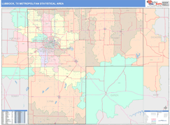 Lubbock Metro Area Digital Map Color Cast Style
