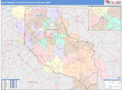 Spartanburg Metro Area Digital Map Color Cast Style