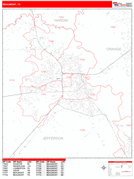 Beaumont Digital Map Red Line Style