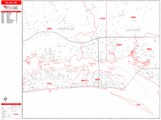 Biloxi Digital Map Red Line Style