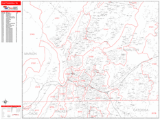 Chattanooga Digital Map Red Line Style