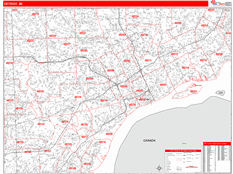 Detroit Digital Map Red Line Style