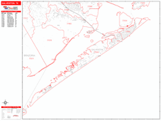 Galveston Digital Map Red Line Style